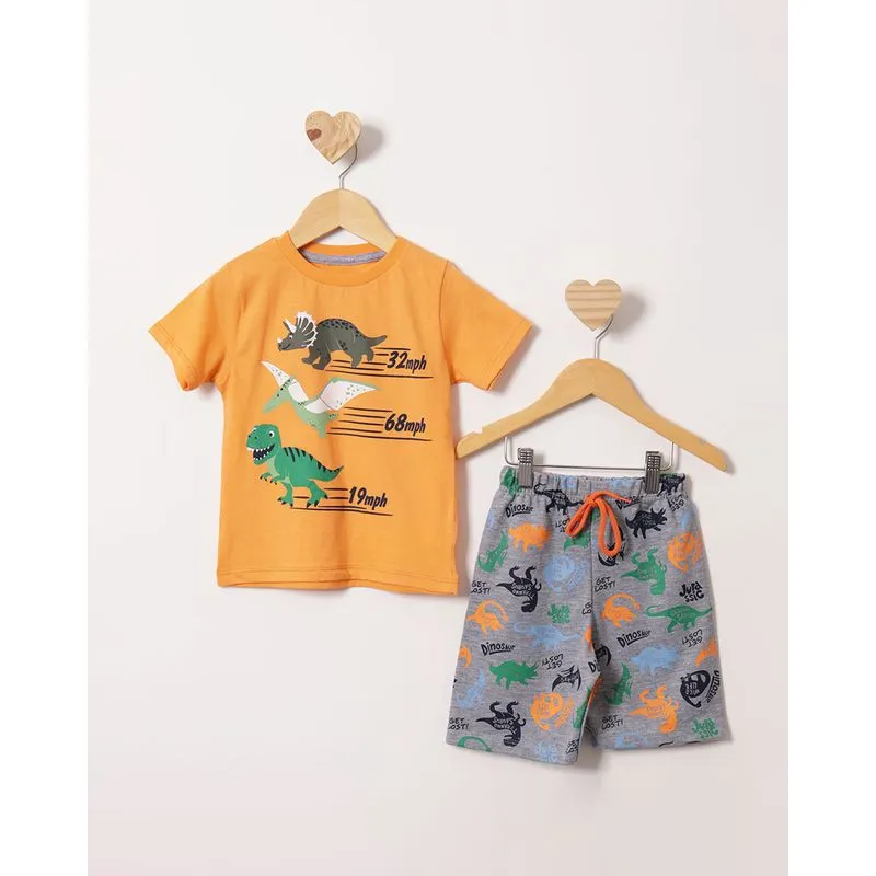 Conjunto Bebê Curto Estampa Dinossauro Laranja 1