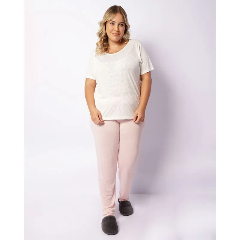 Pijama Plus Size Feminino Longo Estampado Off White 52