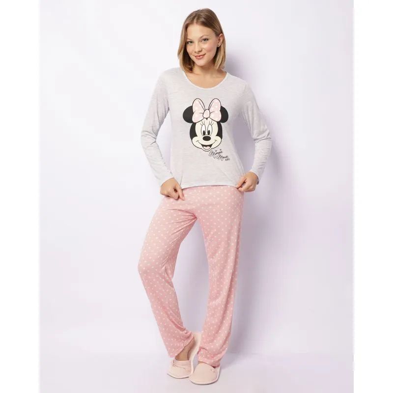 Pijama Feminino Disney Minnie longo Manga Longa Cinza M