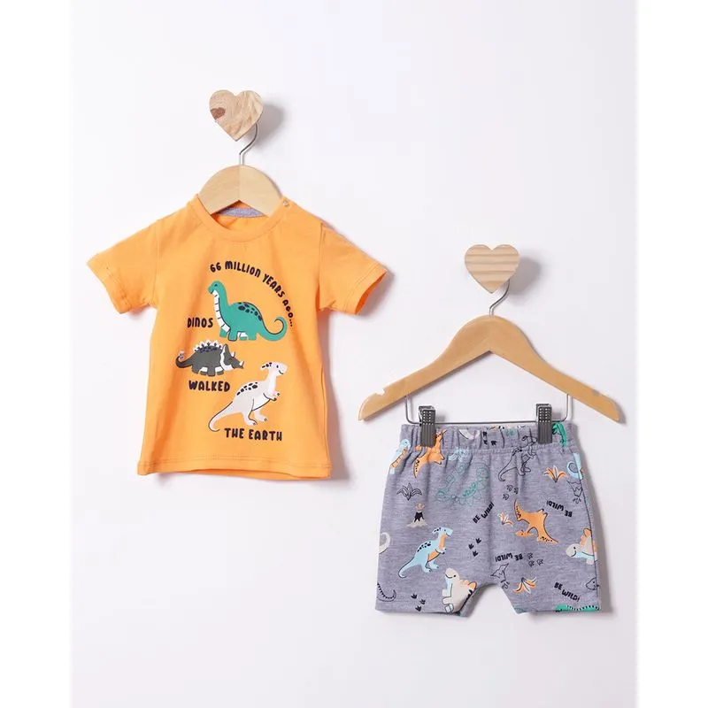 Conjunto Bebê Curto Estampa Dinossauro Laranja G