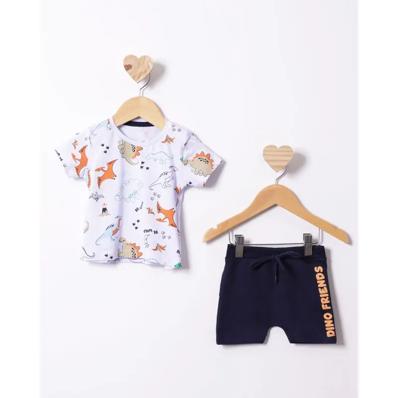 Conjunto Bebê Curto Estampa Dinossauro Branco M