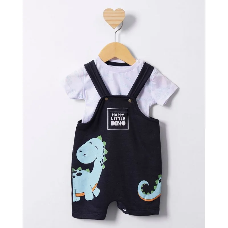 Conjunto Jardineira Bebê Moletinho Estampa Dinossauros Marinho G