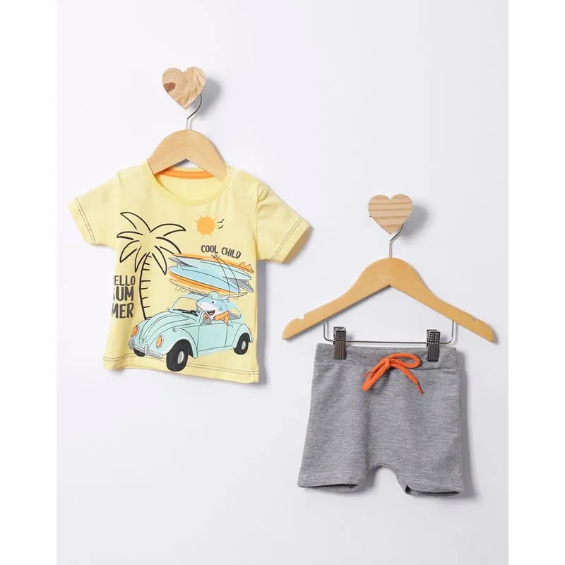 Conjunto Bebê Estampa Tropical Manga Curta Amarelo M