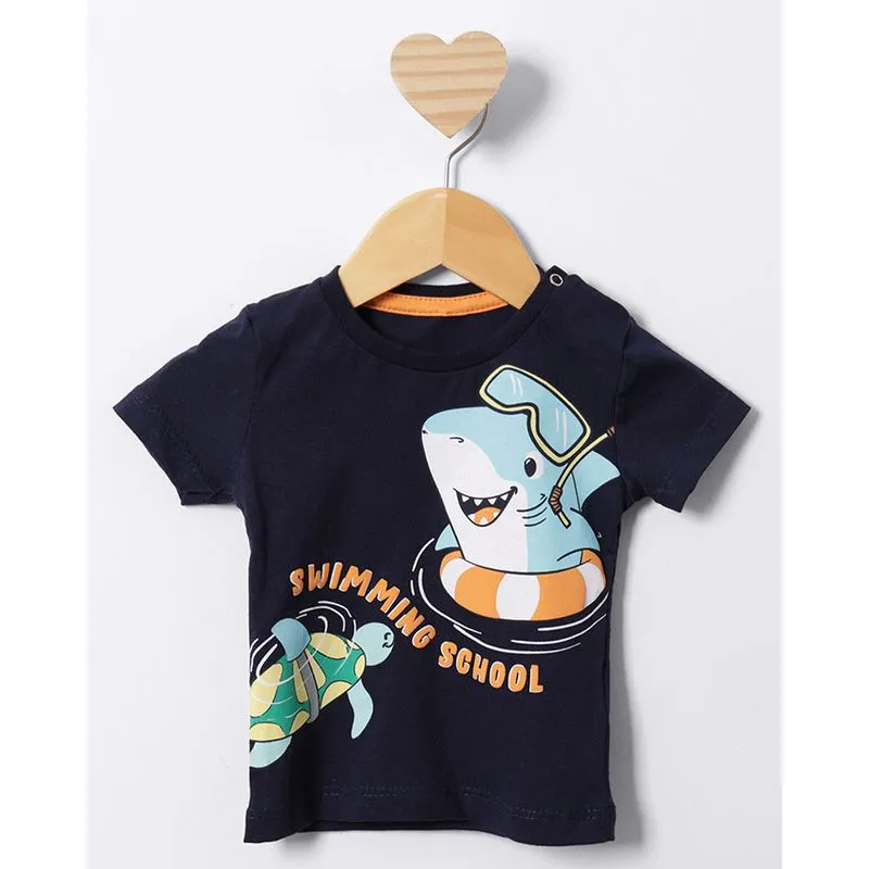 Camiseta Bebê Estampa Praia Manga Curta Marinho P