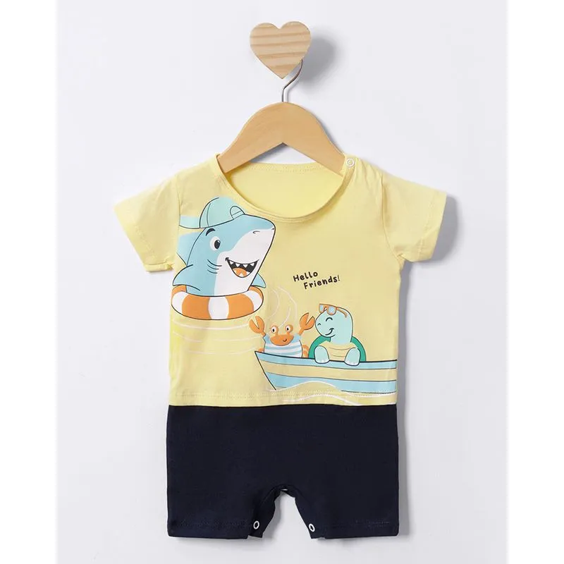 Macaquinho Bebê Curto Estampa Animais Friends Amarelo M