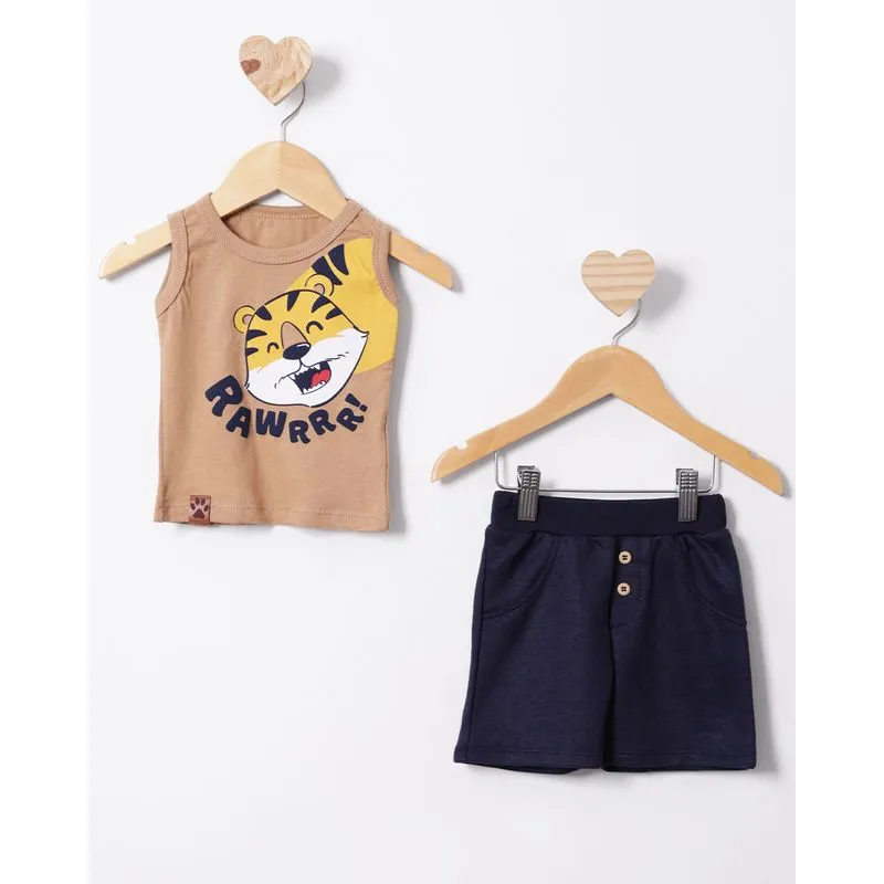 Conjunto Bebê Curto Regata Estampa Tigrinho Marrom M