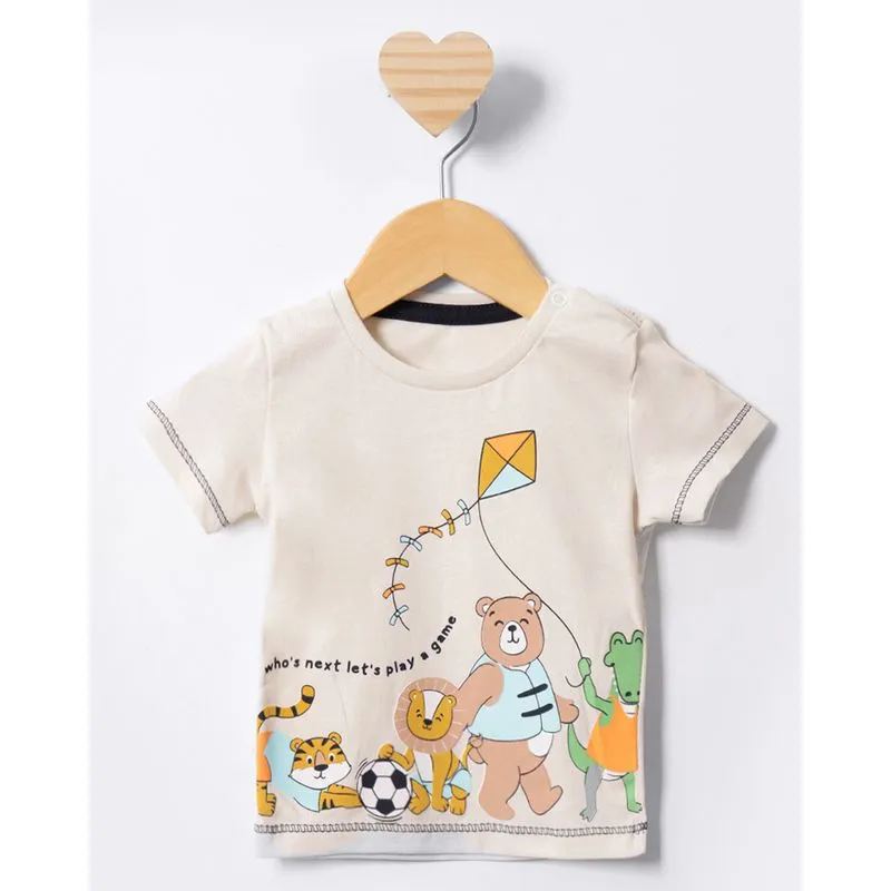 Camiseta Bebê Estampa Bichos Manga Curta Bege G
