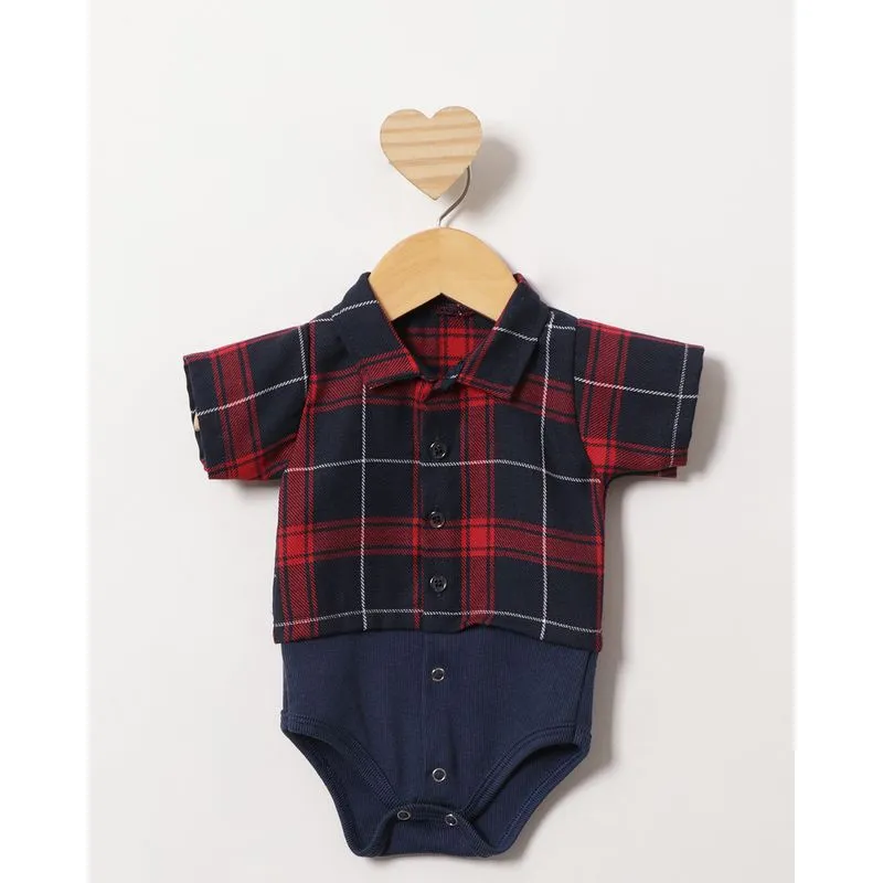 Body Bebê Estampa Xadrez Vermelho M