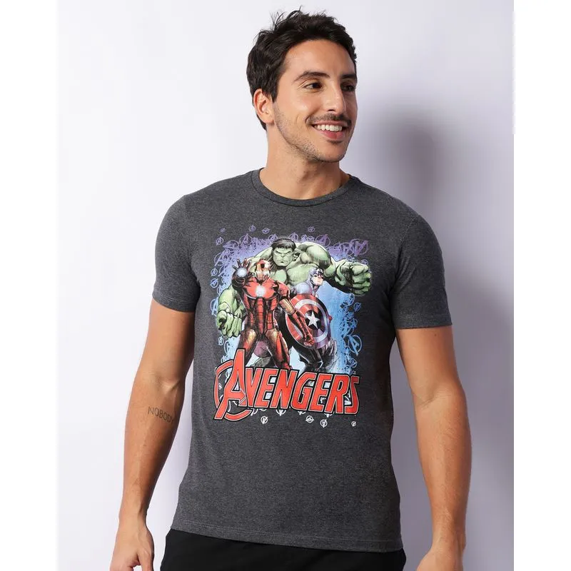 Camiseta Masculina Manga Curta Marvel Os Vingadores Cinza P