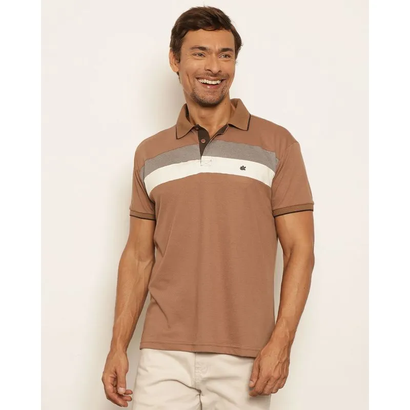 Camisa Polo Masculina Texturizada Com Recortes Manga Curta Bege G