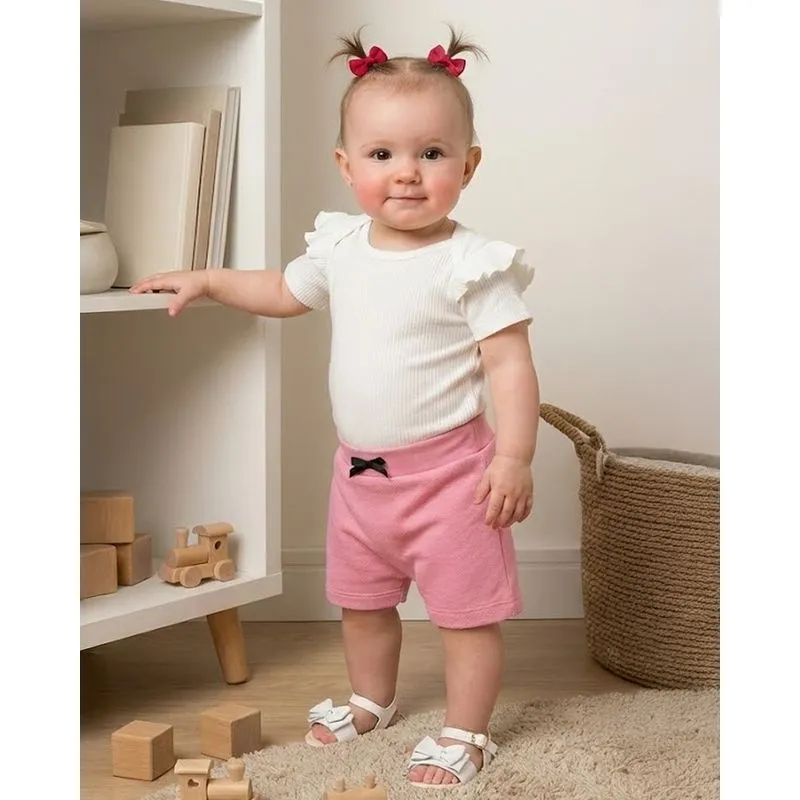 Short Bebê Moletinho Lacinho Decorativo Rosa G
