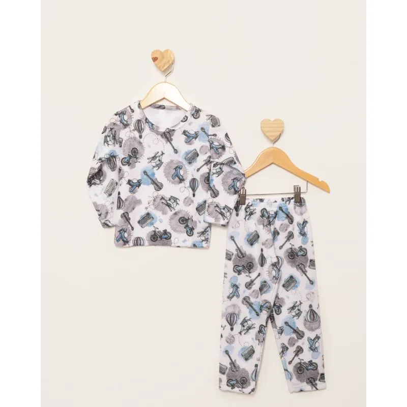 Pijama Bebê Soft Estampado Manga Longa Branco 3