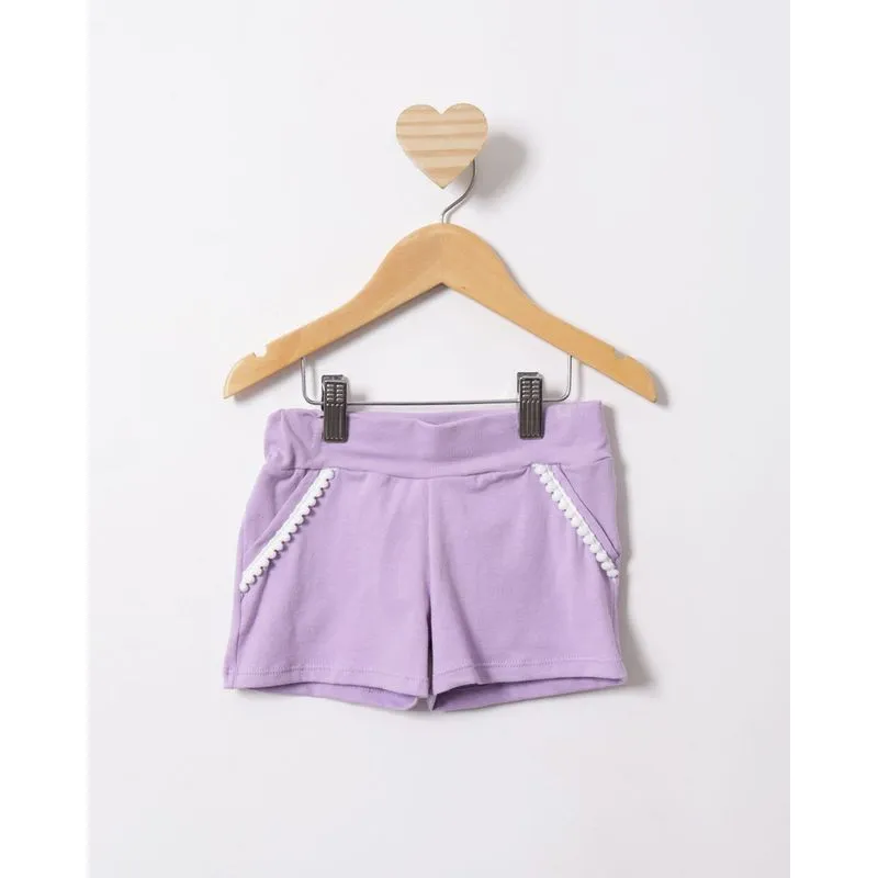 Short Bebê Curto Aplicação Pompom Lilás 1