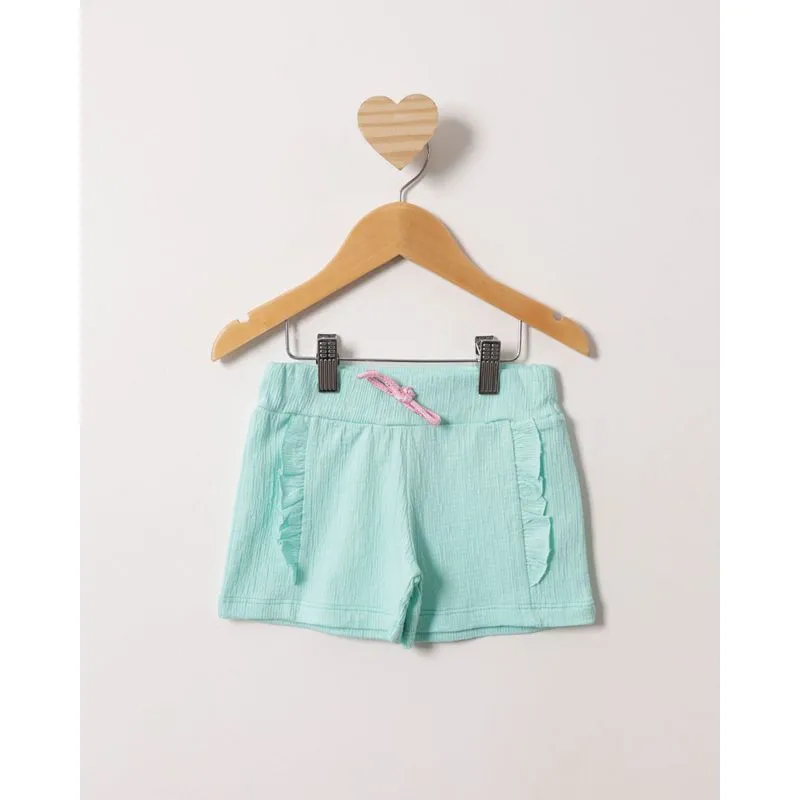 Short Bebê Curto Texturizado Com Babados Verde 2