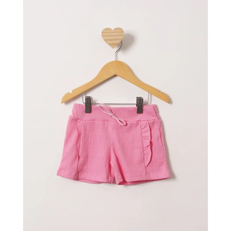 Short Bebê Curto Texturizado Com Babados Rosa 2