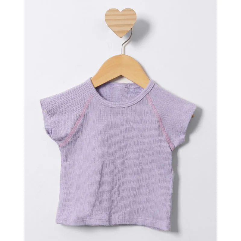 Blusa Bebê Manga Curta Anarruga Com Recortes Lilás 3