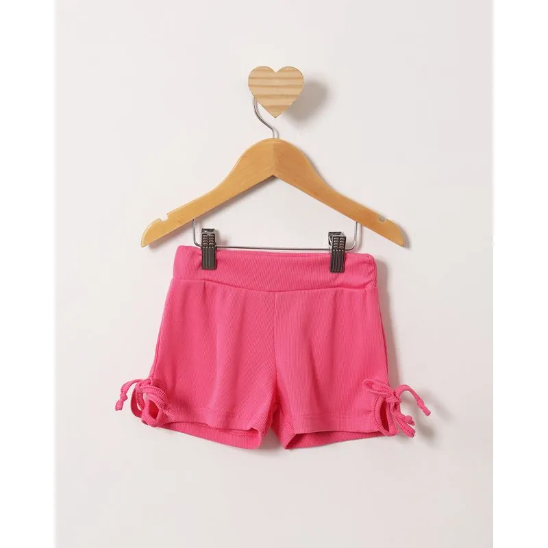 Short Bebê Curto Canelado Recorte Vazado Com Amarração Rosa 3
