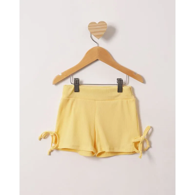 Short Bebê Curto Canelado Recorte Vazado Com Amarração Amarelo 2
