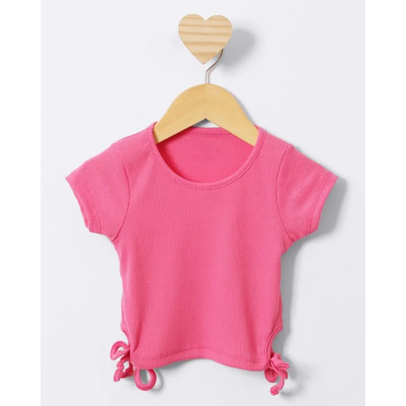 Blusa Bebê Cropped Canelada Amarração Lateral Rosa 1