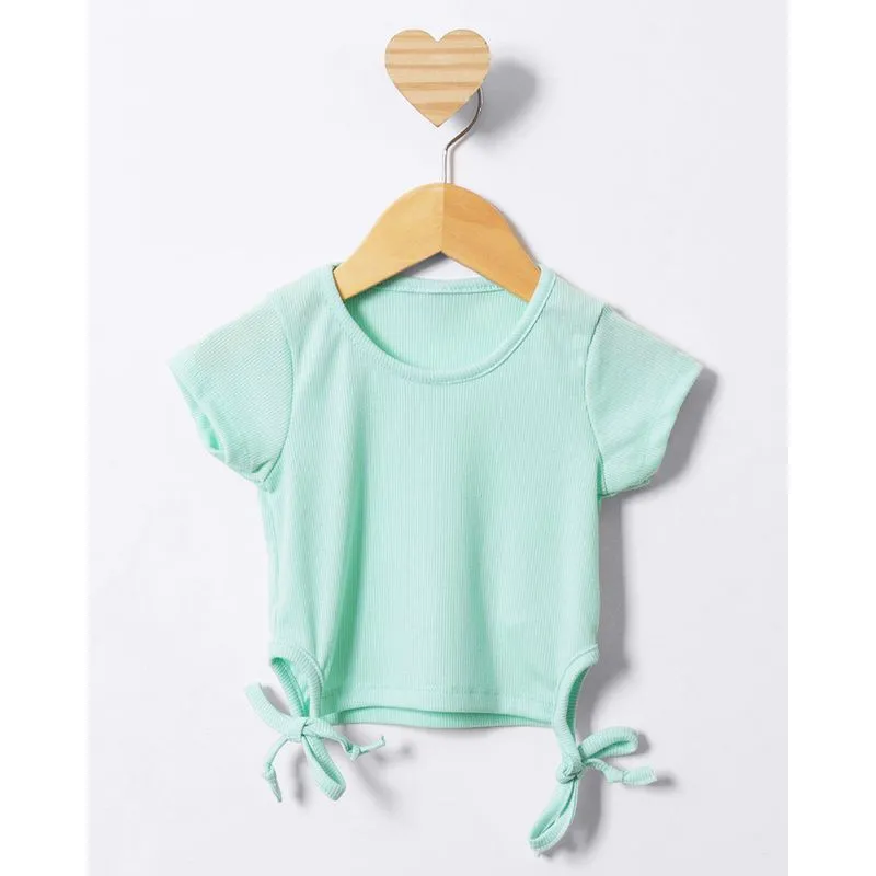 Blusa Bebê Cropped Canelada Amarração Lateral Verde 3