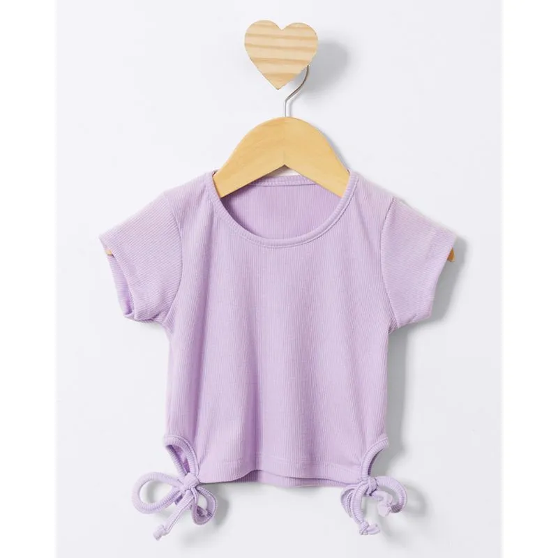 Blusa Bebê Cropped Canelada Amarração Lateral Lilás 3