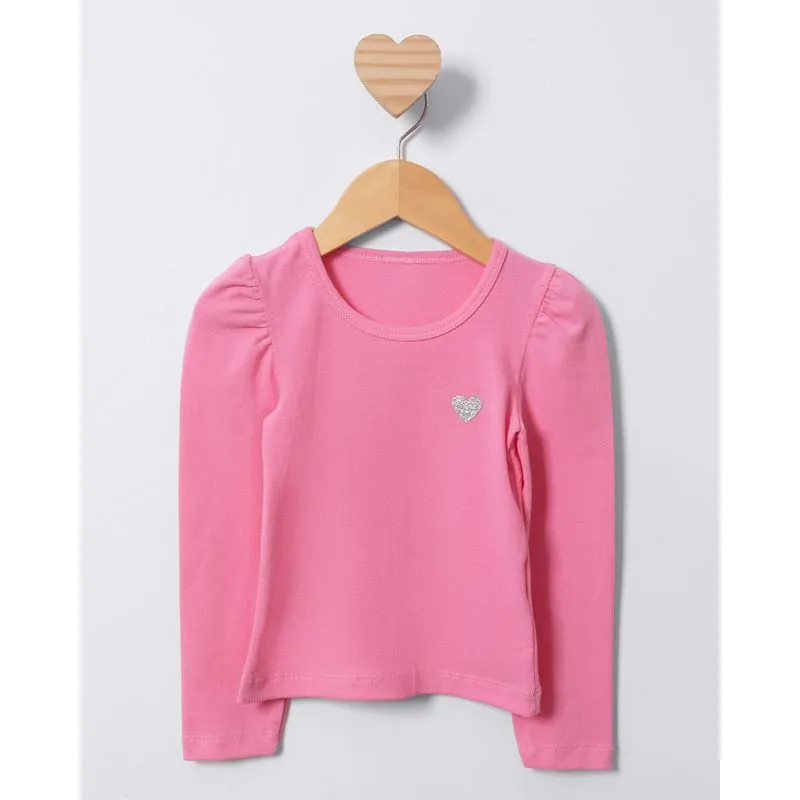 Blusa Bebê Manga Longa Estampa Coração Rosa 1
