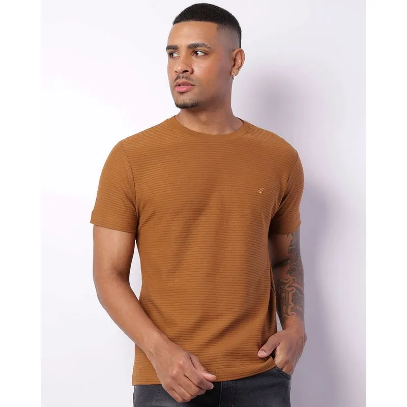 Camiseta Masculina Manga Curta Textura Gorgurão Marrom P