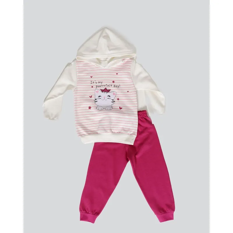 Conjunto Bebê Moletom Longo Gatinha Listrado Off White 3