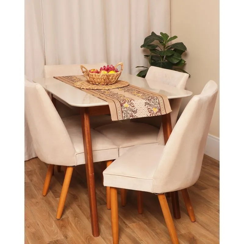 Trilho De Mesa Retangular 140cm x 40cm Estampado Marrom UN