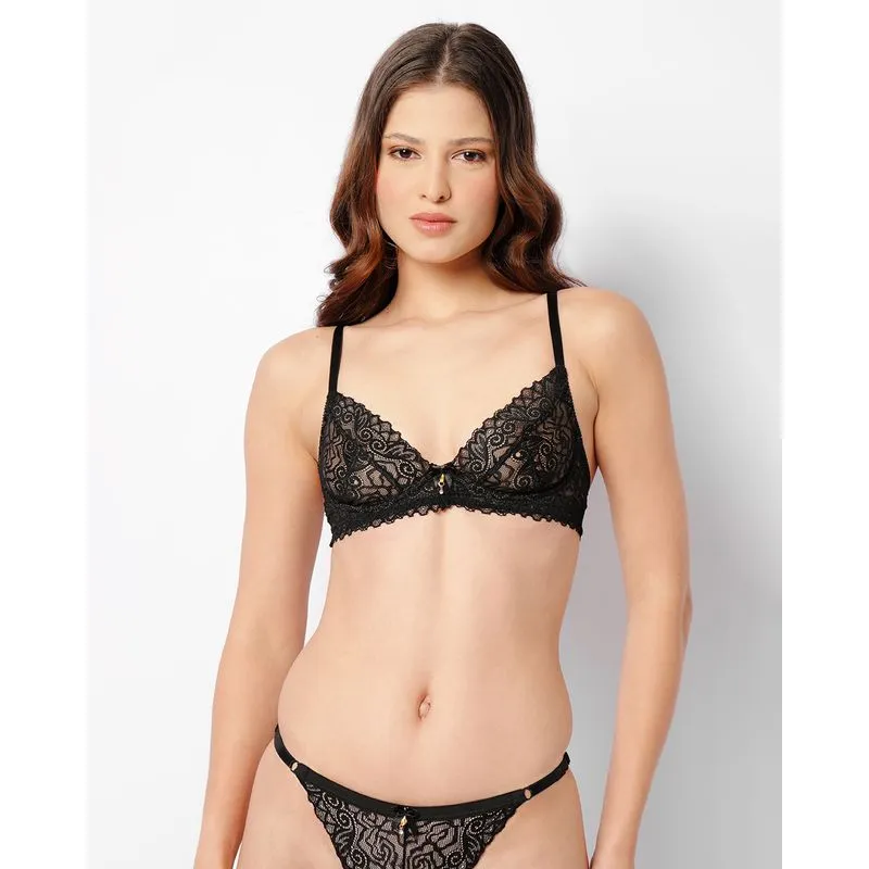 Sutiã Feminino Com Aro Sem Bojo Renda E Tule Preto 44