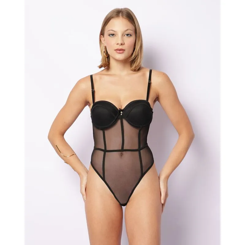 Body Feminino Com Bojo Tule Preto 46