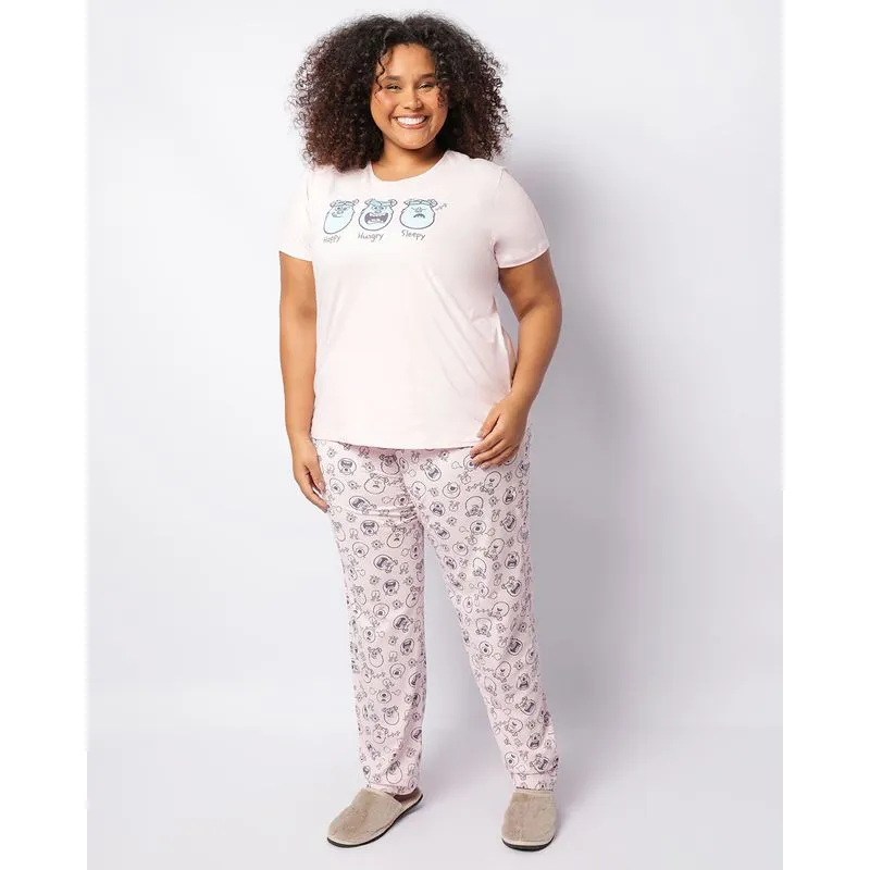 Pijama Plus Size Feminino Longo Disney Monstro SA Rosa 50