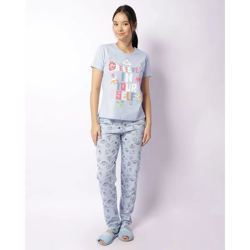 Pijama Feminino Longo Disney Estampa Divertida-Mente Azul G