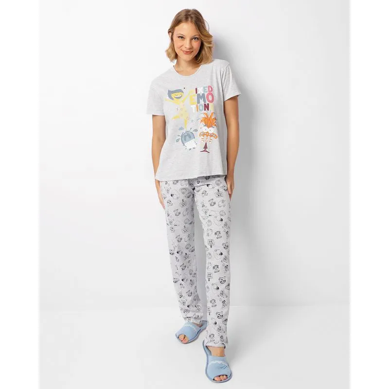 Pijama Feminino Longo Disney Estampa Divertida-Mente 2 Cinza G
