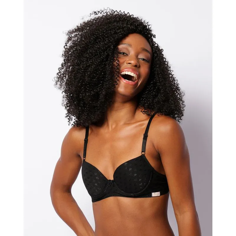 Sutiã Feminino Base Com Bojo Texturizado Em Corações Preto 44