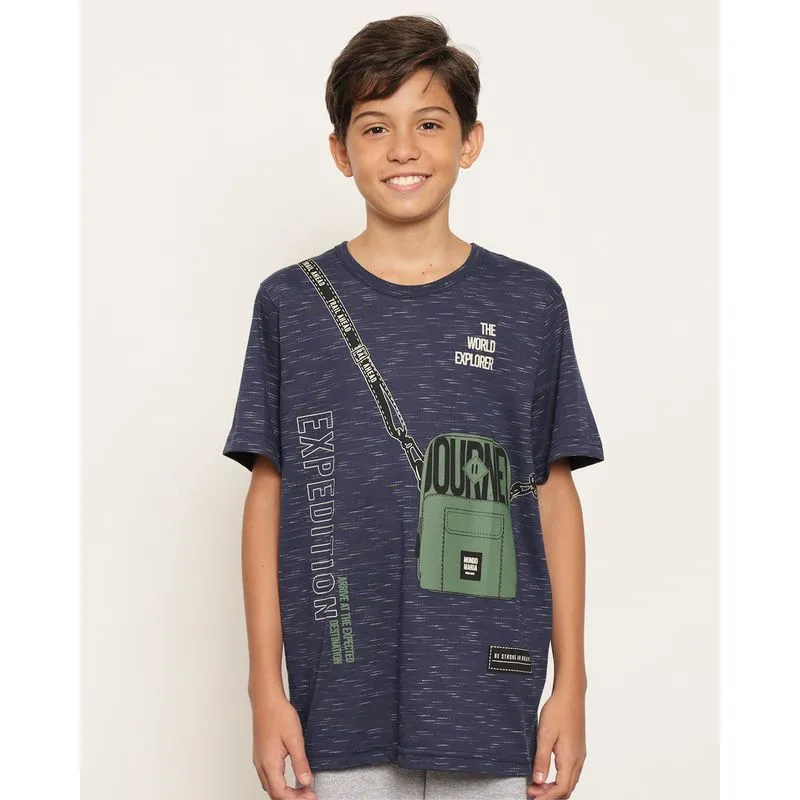 Camiseta Juvenil Flame Estampa Bolsa Manga Curta Marinho 10