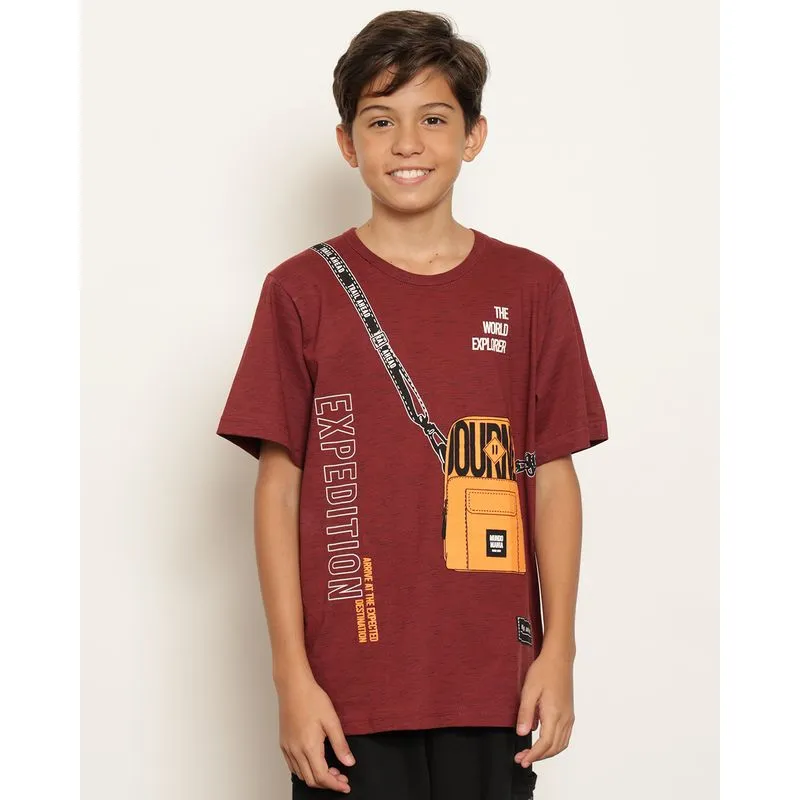 Camiseta Juvenil Flame Estampa Bolsa Manga Curta Vinho 16