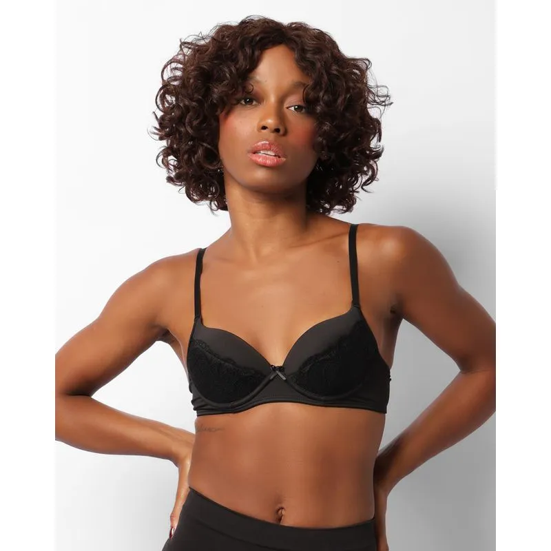 Sutiã Feminino Base Com Bojo E Renda Preto 40