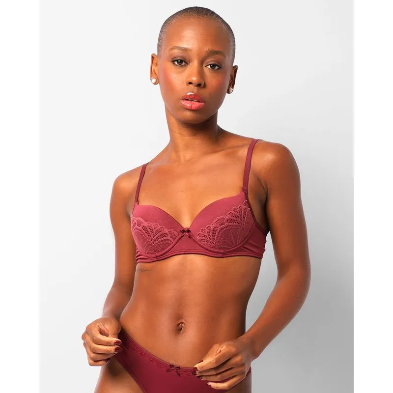 Sutiã Feminino Base Com Bojo E Renda Vinho 44