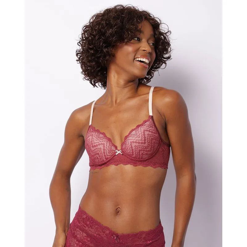 Sutiã Feminino Com Base Bojo E Renda Vinho 44