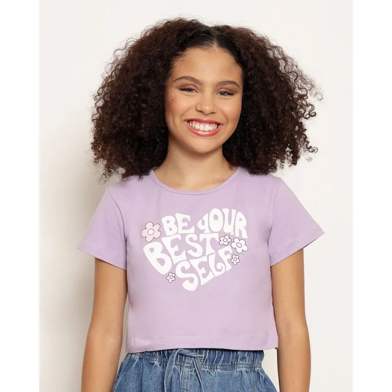 Blusa Cropped Juvenil Estampa Flores Manga Curta Lilás 10