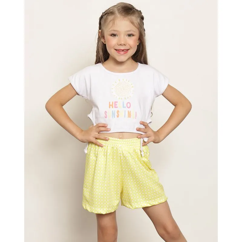 Conjunto Infantil Curto Bordado Frontal Com Recorte Vazado Branco 8
