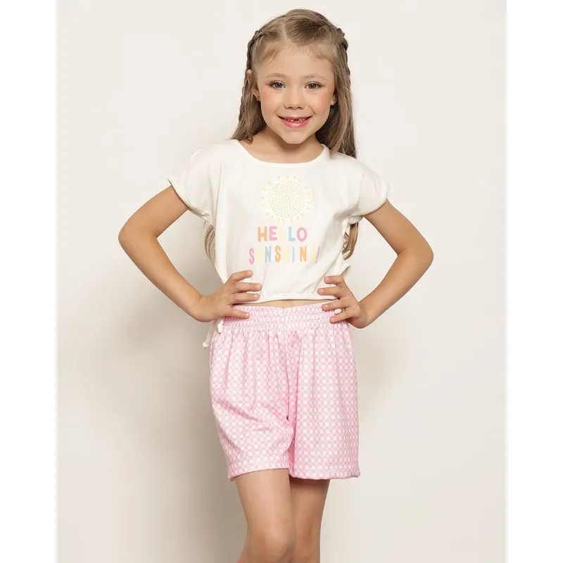 Conjunto Infantil Curto Bordado Frontal Com Recorte Vazado Off White 4