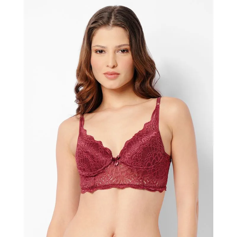 Sutiã Feminino Base Com Bojo E Renda Vinho 46