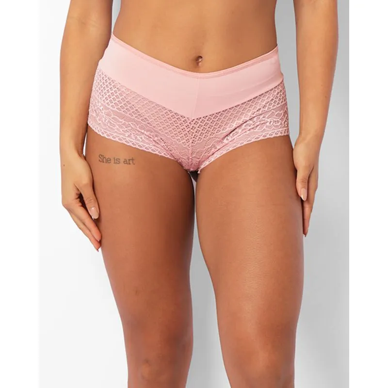 Calcinha Feminina Caleçon Com Renda Rosa P