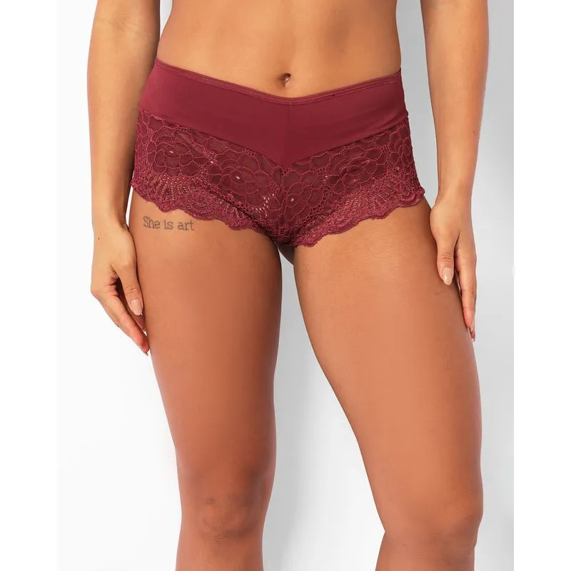 Calcinha Feminina Caleçon Com Renda Vinho GG