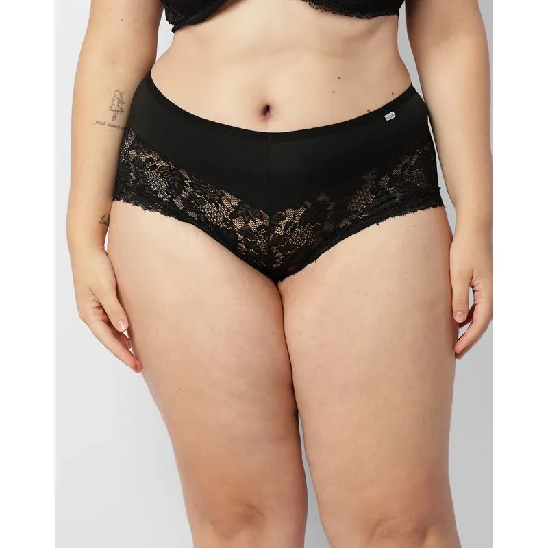 Calcinha Plus Size Feminina Caleçon Com Renda Preta 50