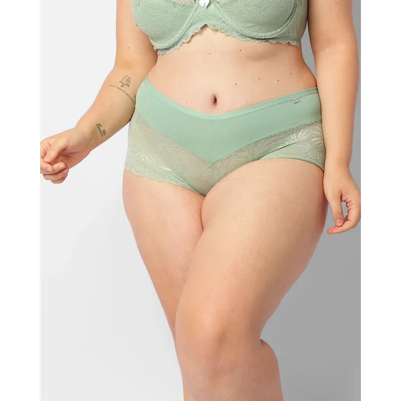 Calcinha Plus Size Feminina Caleçon Com Renda Verde 48