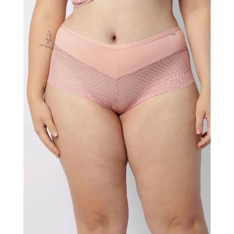 Calcinha Plus Size Feminina Caleçon Com Renda Rosa 50