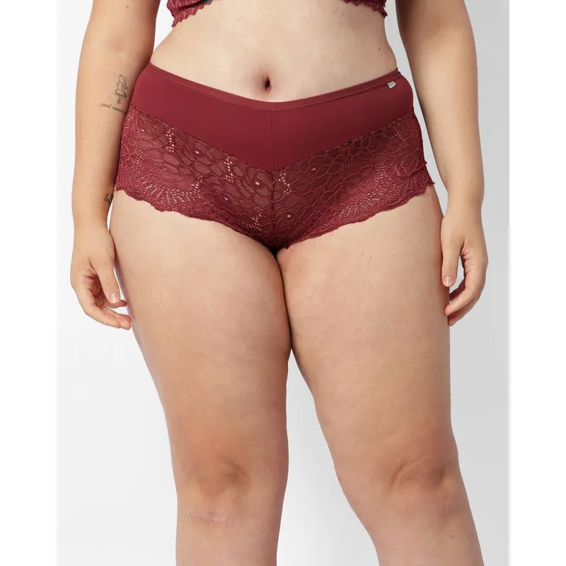 Calcinha Plus Size Feminina Caleçon Com Renda Vinho 46